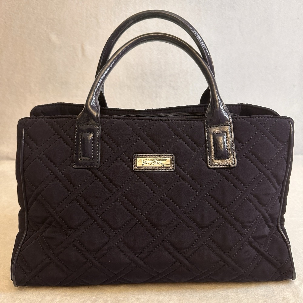 Vera Bradley Quilted Black Triple Compartment Shoulder Handbag